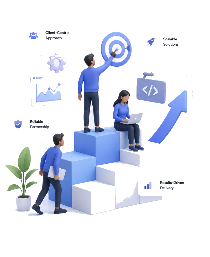 InCodeInfotech team climbing growth steps toward a target